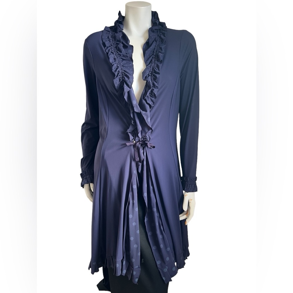 Sun Light Paris Blue Ruffle Long Sleeve Duster